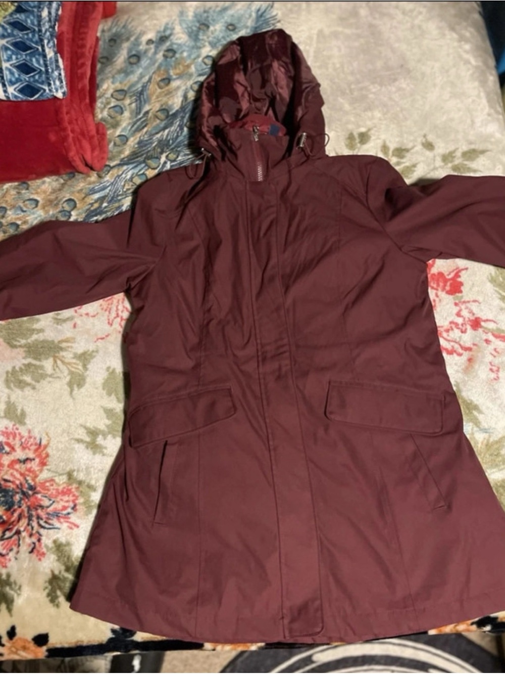 Lands' End Women's Hooded Trench Coat in Deep Burgundy
